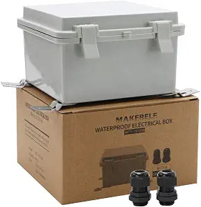 MAKERELE Electrical Weatherproof Outdoor Junction Box Small With Wall Bracket 5.9"5.9"3.5" (15015090mm) Universal Durable Cable Enclosure Include Mounting Panel Dustproof With 2 NPT 1/4 Glands