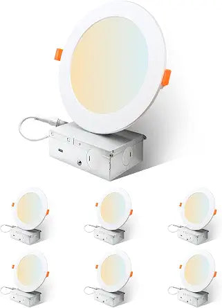 Sylvania 6" Slim Microdisk Downlight, 12W, 5 CCT Select (2700K - 5000K) Recessed Lighting, 1000 LMS, 90 CRI, Dimmable, Wet-Rated, White - 6 Pack (61190)