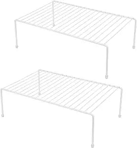 Set of 2 Large (16.1 x 10.2 Inch) Cabinet Storage Shelf Rack, ShelvesKitchen Counter and Cabinet Shelf, Storage Rack Organizer for Bathroom Cupboard (White)