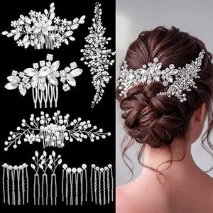 Maitys 44 Pcs Bride Hair Accessories Pearl Crystal Combs, Elegant Style