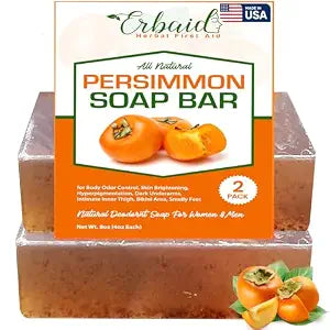Erbaid Persimmon Soap Bar for Body Odor Control – Purifying Deodorizing Body Wash with Japanese Persimmon & Green Tea Extract for Eliminating Body Odor – Deodorant Soap for Skin Brightening (2 Pack)
