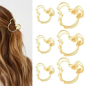 6 Pack Large Metal Claw Clips, Gold Hair Clips, Thick Hair Barrette Hair Clips for Mouse Ears Theme Party Super Cute Theme Park Hair Clasps Accessories