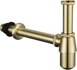 Bathroom Basin Sink Bottle Trap Waste Pipe 1-1/4 inch Slip Inlet Drain Tube Kit, Lavatory Adjustable Basin Sink Waste Drain P-Trap Kit, General US/CA Standard, Brushed Gold