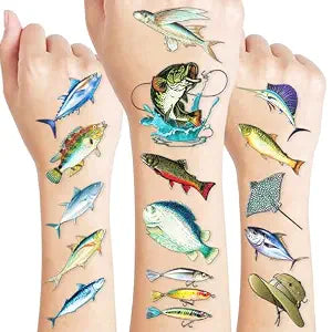 60 PCS Fishing Temporary Tattoos for Kids