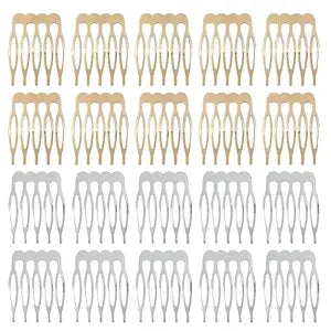 Qoaimu 20 Pack Hair Side Combs - 5 Teeth Small Metal Crafting DIY Slide Combs for Fine Hair, Bridal Wedding Veil - Silver and Gold
