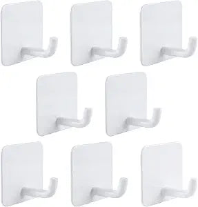 Stainless Steel Adhesive Wall Hooks, White, 8 Pack