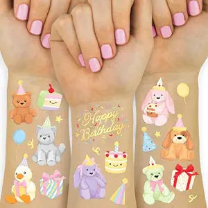 xo, Fetti 58pc Birthday Stuffed Animal Temporary Tattoos | Kids Party Favors, Party Animal, Teddy Bear, Happy Birthday, Cute