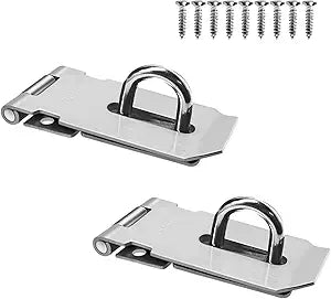 2Pcs Stainless Steel Gate Lock Hasp, Safety Packlock Clasp Hasp Lock Set