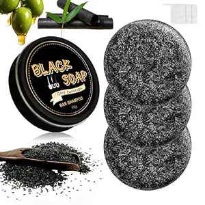 KYDA 3Pcs Gray Hair Reverse Bar Soap, Black Shampoo Bar for Hair and Beard Darkening, Deep Clean and Nourish the Scalp, Black Soap for Gray Hair, Natural Darkening Shampoo Soap