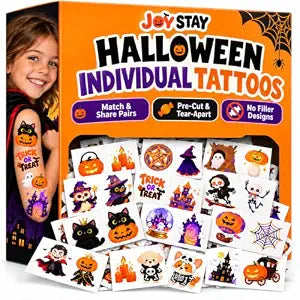 Halloween Temporary Tattoos for Kids in Gift Packaging, Halloween Party Favors Toddlers Trick or Treat Supplies, Crafts for Goodie Bag Stuffers Pre-Cut Tattoos Halloween Party Decorations, Games, Toys