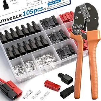 smseace 105Pcs Power Connectors with Crimping Tool 15/30/45 Amp Power Connectors with PVC Cover 1.5-6mm (20-10AWG) Quick Disconnect Terminals