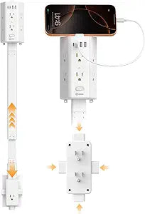 Flat Outlet Extender Stick,6 Widely Outlets,20W USBC,Extendable 11.6"-35.4"