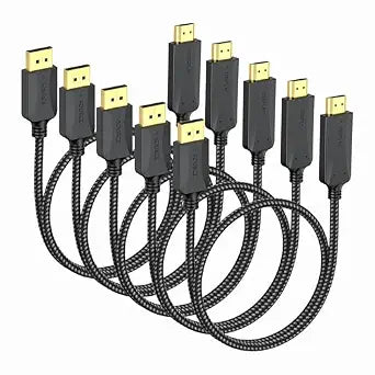 Thin DisplayPort to HDMI Cable 3ft 5-Pack, 4K UHD, Gold-Plated, Braided