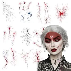 10 Sheets Horror Blood Vessel Temporary Tattoo Stickers for Halloween Rave Party Vampire Zombie Face Body Makeup Realistic Vascular Fake Tattoos