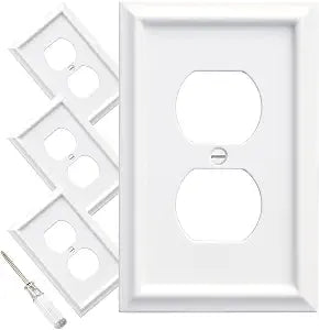 Wall Plates Duplex Outlet Covers, Classic White Light Switch Cover - Natural Bamboo Fiber Electrical Outlet Cover Plate Variety of 13 Styles: Toggle/Combo (1 Gang Duplex 4 Pack, White)