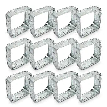 12 Packs Square Extension Ring, 4" L X 4" W Electrical Box Extension Ring with 1/2" and 3/4" Knockouts, 1-1/2'' Deep, Electrical Box Extender, Galvanized
