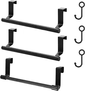Black Towel Rack, Stainless Steel Over Cabinet Cupboard Holder