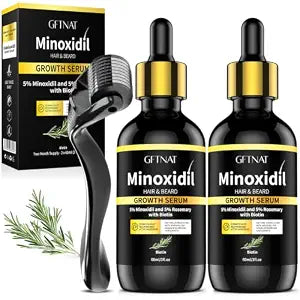 5% Minoxidil for Women Hair Growth Serum with Biotin & Rosemary - Extra Strength 5% Minoxidil for Men Thinning Hair Regrowth Treatment and Beard Growth Kit 2.0 Fl Oz (Pack of 2)