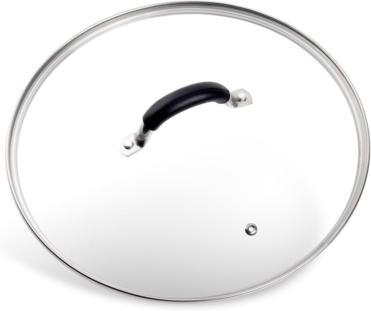 12 Inch Tempered Glass Lid for Lodge 12" Cast Iron Skillets & 7QT Dutch Ovens - Pre-Assembled Riveted Handle with Heat-Resistant Silicone Cover,Steam Vent Hole Design