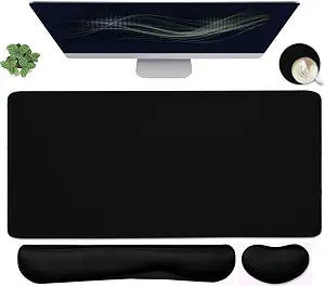 Large Mouse Pad and Keyboard Wrist Rest, Desk Pad for Keyboard and Mouse, 4-in-1 Large Gaming Mouse Pad with Wrist Support, Desk Mat for Home Office Study Game-Black
