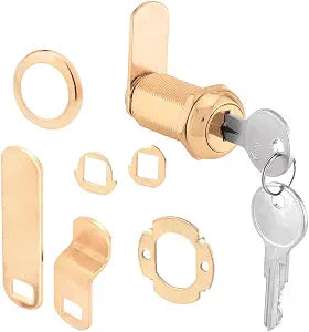 Prime-Line U 9953 Drawer and Cabinet Lock  Secure Important Files and Drawers, 1-3/8 in., Diecast Housing with Brass Finish, Fits on 1 in. Max Panel Thickness (1 Kit)
