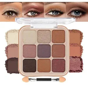 9 Color Warm Sunset Orange Brown Matte Shimmer Eyeshadow Palette, Bronze Champagne Gold Shimmer Eye Shadow, High Pigmented Terracotta Eye Makeup Palette, Blendable Fall Makeup for Daily & Glam Looks