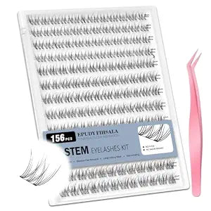 No-Stem Lash Clusters No Band 10-12mm Short Eyelash Clusters 156pcs Clear Invisible Band No-Glue DIY Eyelashes, EPUDY FIHSALA Natural Soft Wispy C-Curl Individual Eyelash Extensions with Tweezers