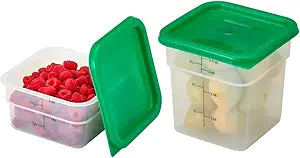 Cambro Food Storage Container with Lid (Microwave Safe and BPA-Free) - 2 Pack - Classic Series Square with Green Lid - 2 and 4 QT (Quart) - Commercial Grade for Food Prep (Translucent)