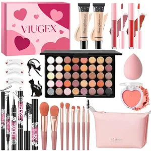 All in One Makeup Kit for Women Full Kit, Make Up Gift Set for Women Teen Girls, Makeup Essential Bundle with Eyeshadow Palette Foundation Blush Lipgloss Eyeliner Mascara Eyebrow Pencil Cosmetic Bag