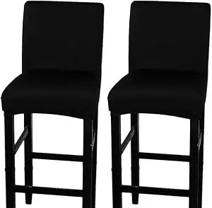 2 Pack Chair Cover Slipcover Counter Stool Covers Dining Room Kitchen Bar Stool Cafe Furniture Chair Seat Cover Stretch Protectors Only Chair Cover(Black)