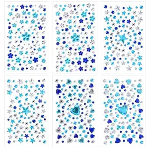 Thinp 6 Sheets Blue Face Gems Stick on, Star Rhinestone Face Gems
