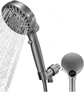 Filtered Shower Head with Handheld, High Pressure 10 Spray Mode Showerhead, Water Softener Filters Beads for Hard Water - Remove Impurity, with brackets and hoses, Gray