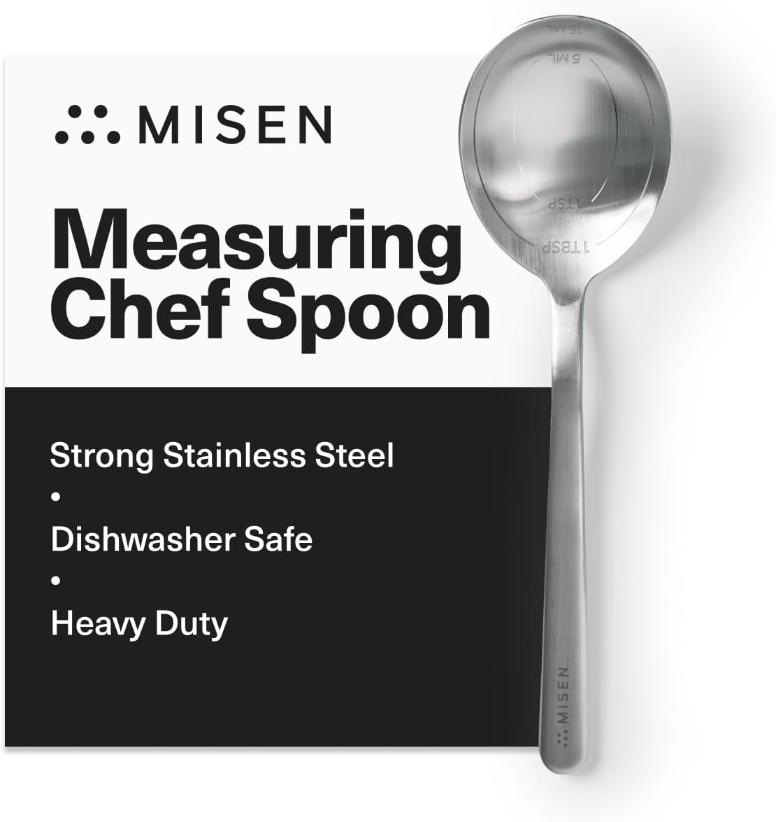 Misen Measuring Chef Spoon - Stainless Steel Cooking Spoon with Engraved Tablespoon Teaspoon and Milliliter Markings for Precise Measuring Mixing Sauces Dressings Marinades and Cooking Prep
