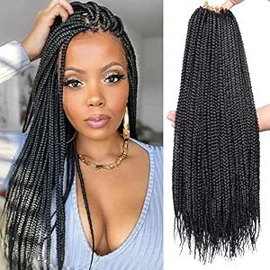 Xtrend 8 Packs 18 Inch Box Braids Crochet Hair 144 Strands Medium Knotless Box Braiding Hair Pre-looped Synthetic 3X Braids Hair Extension for Women (1B#)