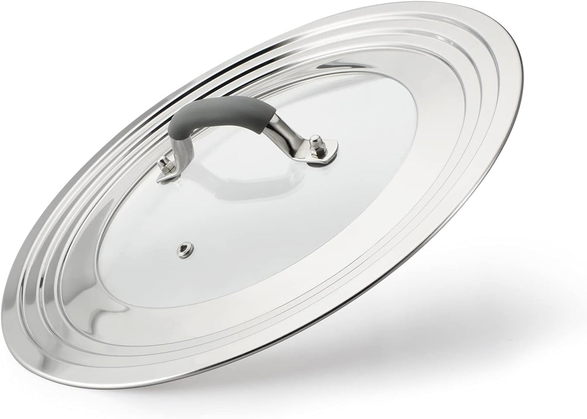 Universal Pans Pots Lid Cover Fit All 8.25 Inch to 12 Inch Pots/Pans/Woks Stainless Steel and Glass Lid with Heat Resistant Knob, Gray