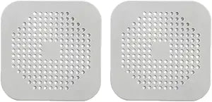 2 Pack Drain Hair Catcher, 7.17 Inch Square Silicone Shower Drain Cover Hair Catcher, tub Drain Hair Catcher, Bathroom Sink Drain Strainer for Bathroom, Bathtub, Kitchen (Gray)