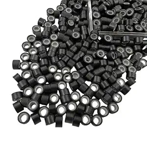 500 Pcs Micro Link Rings Beads for Hair Extensions 5mm Silicone Lined Beads Microlinks Hair Extensions Tool (Black, 5.0mm)