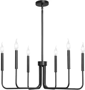 VEVOR 6-Light Chandelier, Black Farmhouse Chandelier, Adjustable Height, Dining Room Hanging Light Fixture for Ceilings, Modern Chandelier for Bedroom, Foyer, Hall, Kitchen, Living Room and Entryway