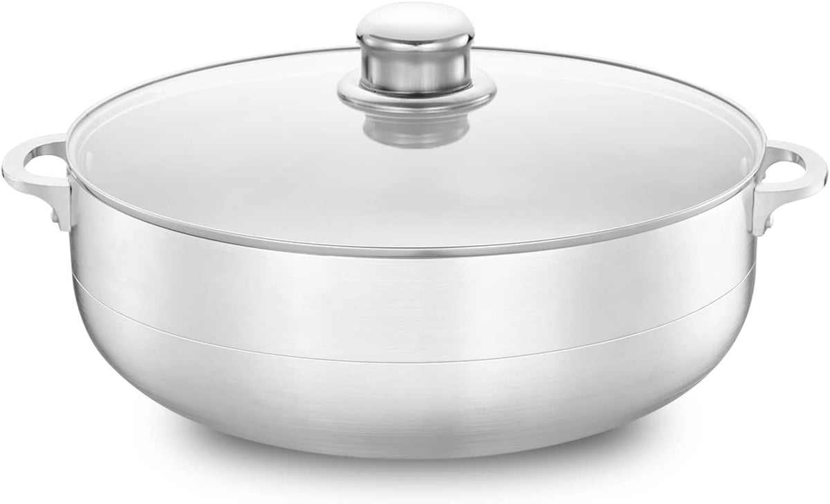 Alpine Cuisine 11-Quart Nonstick Aluminum Caldero Pot with Glass Lid & Riveted Handle | Versatile Cookware for Stews, Soups & Rice | Easy Clean, Silver