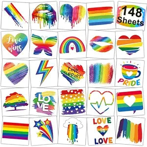 CHARLENT Rainbow Temporary Tattoos 148 Individually Sheets