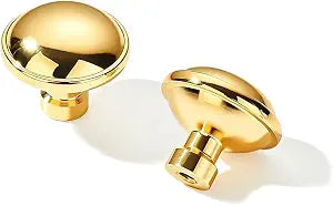 khtumeware Luxury 100% Solid Brass 1-1/4 Unlacquered Brass Knobs for Cabinets, Premium Quality Durable Solid Brass Hardware5-Pack