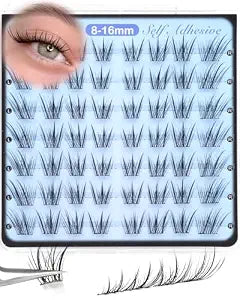 Self Adhesive Eyelashes Natural Self Adhesive Lash Clusters Wispy Left and Right Eyelash Clusters Fox Eye Cluster Eyelash Extensions 8-16MM Pre Glued Eyelashes Clusters C Curly Natural Lashes Cat Eye