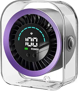 Desk Fan 100-Speed, 3000mAh Rechargeable Fan, LED Display, Ultra-Quiet 30dB, 7-Blade Motor, Wall Mount, Type-C, Portable Fan for Bedroom Office Kitchen Camping (Purple)