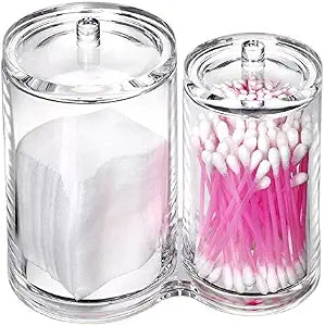 Hipiwe Clear Acrylic Cotton Swab and Ball Holder 2 Slots Q-tip Container