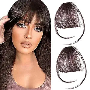 2PCS Clip in Bangs Real Human Hair,Fake Bangs Hair Clip on Bangs for Women,Curved Wispy Bangs with Temples Hairpieces,Bangs Clip in Hair Extensions Air Fringe for Girls Daily Wear - Dark Brown