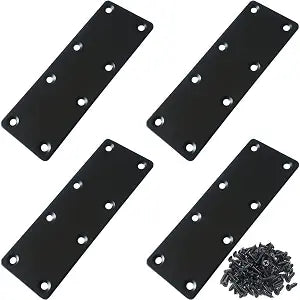 4 Pcs Black Flat Mending Plate Stainless Steel Flat Bracket 5.5 x 1.97 inch Metal Straight Brace Repair Joining Fixing Bracket for Wood, with Screws