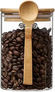 Airtight Food Storage Containers with Bamboo Lids and Spoon for Coffee Beans, Flour, Cookie, Sugar, Tea, Nuts and Spice Bath salt and more(1 Pack)