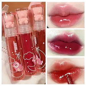 3 Colors Bear Lip Gloss,Jelly Lip Glaze,Cute Liquid Lipstick Bear Lip Stain Watery Lipgloss Plumping Lip Tint Moisturizing Waterproof Long Lasting for Lip and Cheek
