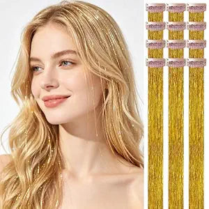 Bronze Gold Hair Tinsel 12 Pcs 24 Inch Clip In Hair Pieces