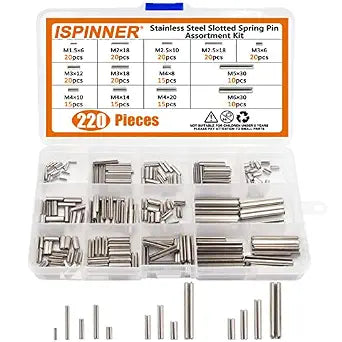ISPINNER 220pcs Roll Pin Set, Stainless Steel Slotted Spring Pin Assortment Kit M1.5 M2 M2.5 M3 M4 M5 M6